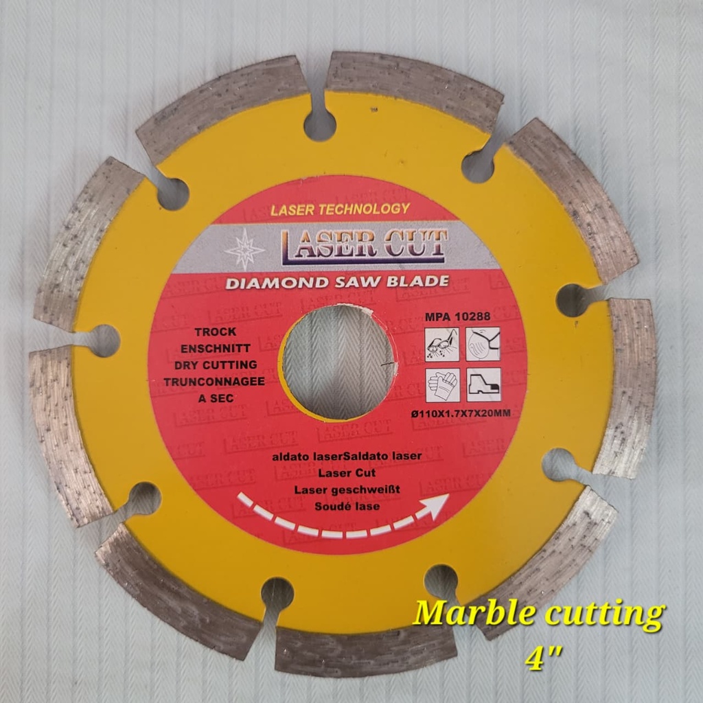 Laser Cut 4-Inch Marble Cutting Wheel (110mm) Laser Welded Segmented Diamond Saw